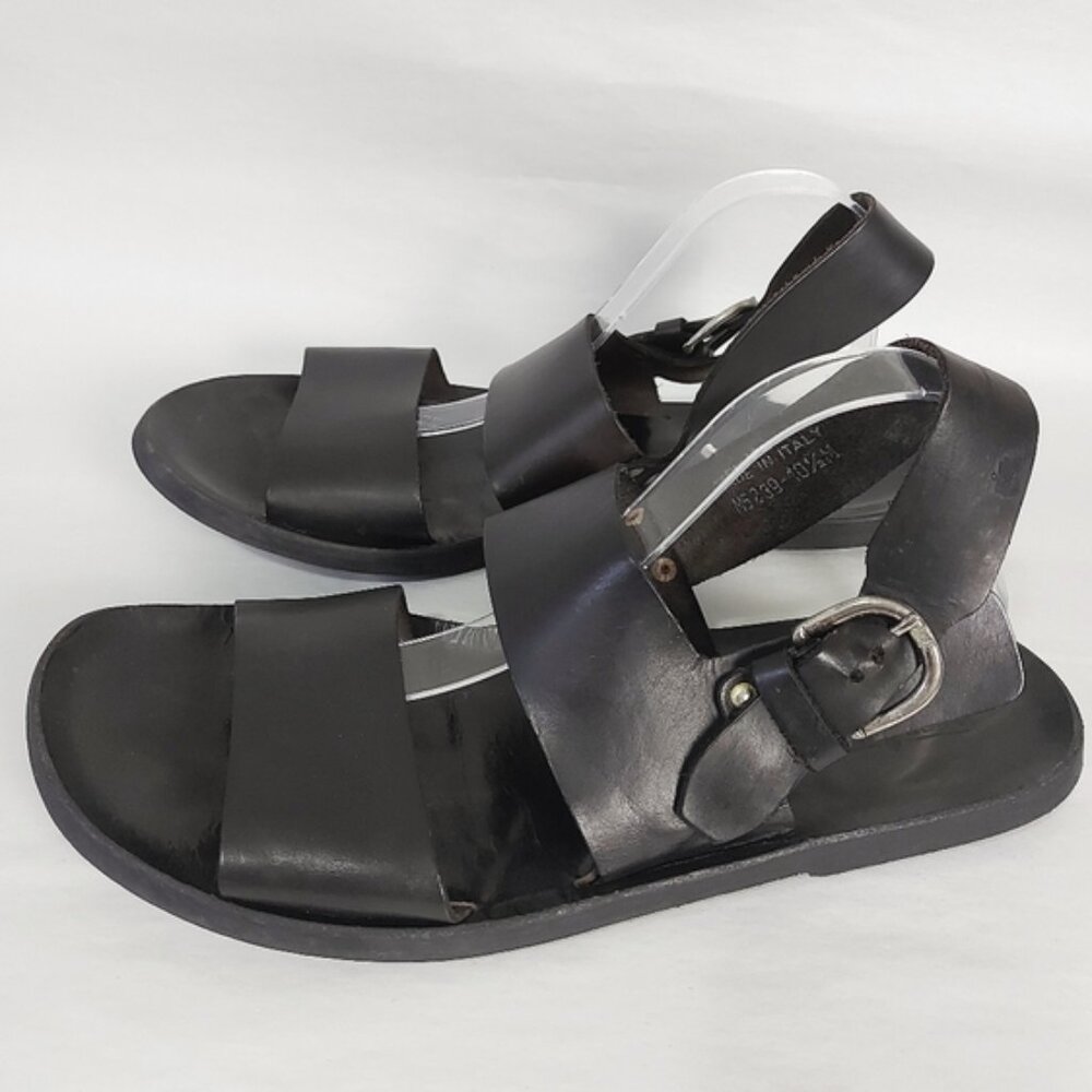 Mercanti Fiorentini Men Open Toe Buckle Slingback Sandals 10.5 M Black Leather